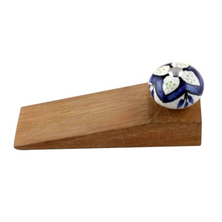 2 Pieces Navy Blue Flower Crackle Ceramic Wooden Door Stopper